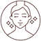 Un visage entouré de petits éclats, symbolisant une peau éclatante et lumineuse.