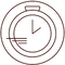 Icône de chronomètre entouré de lignes circulaires et d’un symbole de rapidité, représentant la durée des soins, l’efficacité des rituels spa ou la gestion du temps de traitement.